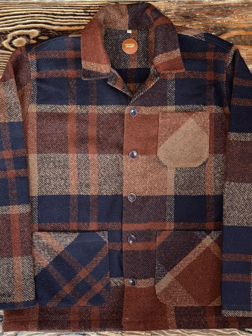 Classic Plaid Wool Blend Men's Jacket Coat - Brown & Navy